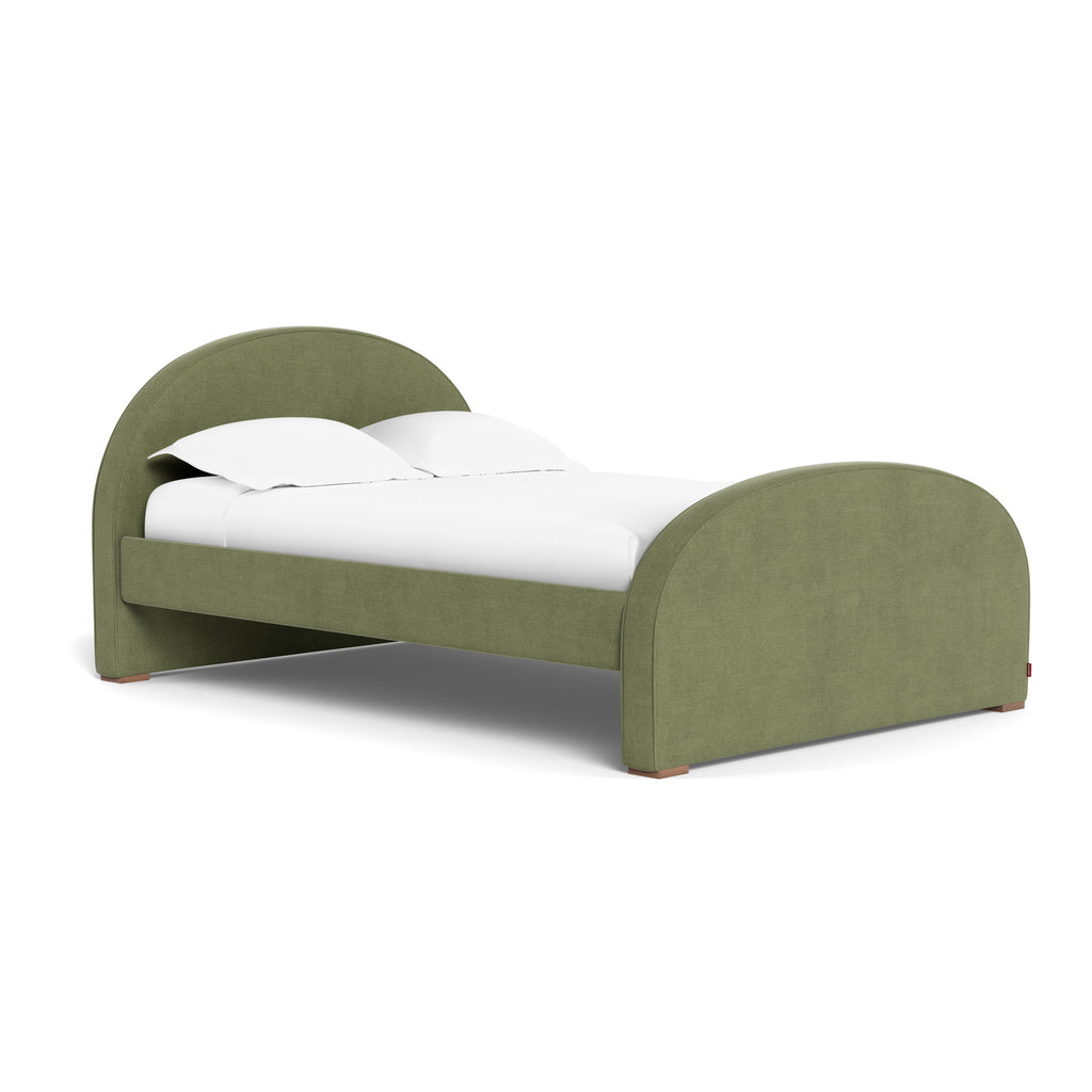 Full Size Luna Bed in Olive Green - High Headboard - High Footboard - Olive Green Piping - Walnut Feet